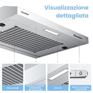 Hota de bucatarie COMFEE SLIF17SS-60, 60 cm, 180 mh, Argintie - Img 6
