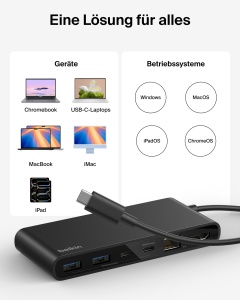 Hub USB-C Belkin 8-in-1, 100 W, 4K la 60 Hz, Ethernet 2,5 Gbits, Negru - Img 8
