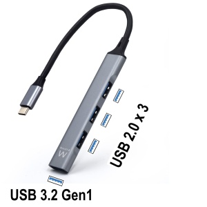 Hub USB C Ewent EW1145, hub de date ultra subtire cu 4 porturi cu 3 porturi USB A 2.0, 1 port USB A 3.2, hub subtire de tip A pentru Macbook Pro/Air, laptop, PS5/PS4 si Mac OS, Windows, Android Aluminiu - Img 3
