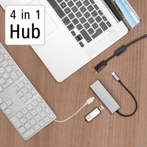 Hub USB C Hama 4 in 1, 1x HDMI 4K, 2x USB-A, 1x USB-C, Aluminiu - Img 2