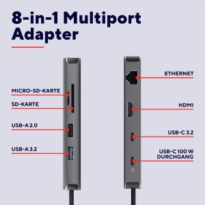 Hub USB-C Trust Vylor 8-in-1 cu HDMI 4K, Alim. 100W, Aluminiu - Img 2