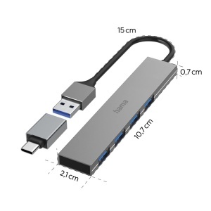 Hub USB Hama 4 Porturi, USB-A si USB-C, Aluminiu, Ultra Slim - Img 5