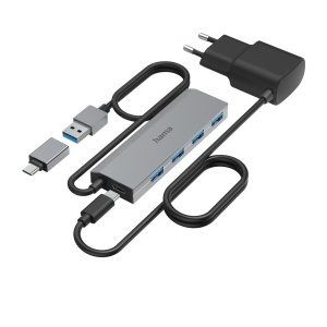 Hub USB Hama 4 Porturi, USB-A si USB-C, cu Alimentare, Aluminiu - Img 3