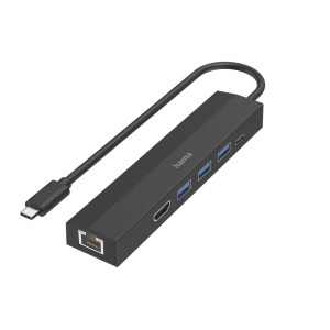 Hub USB Hama 6 Porturi, 3x USB-A, USB-C, HDMI, LAN, Negru