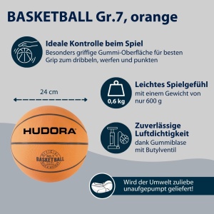 HUDORA Basketball Set Slam It - set de baschet cu cos, baschet marimea 7 si pompa de mana - cos de baschet robust pentru interior si exterior - baschet din cauciuc pentru copii si adulti - Img 4