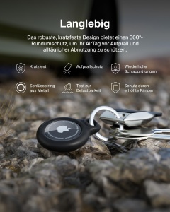 Husa AirTag Belkin cu breloc, protectie anti-zgarieturi, neagra - Img 5