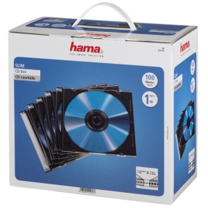 Husa CD Hama, 100 bucati, Slim Line, Transparent-Black, 5mm