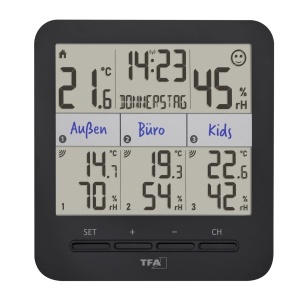 Hygrometru Digital TFA Dostmann KlimaHome 2, 3 Transmitatoare, Negru - Img 2