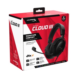 HyperX Cloud III - Casti pentru jocuri cu fir, PC, PS5, Xbox Series X|S, drivere inclinate de 53 mm, DTS, spuma cu memorie, cadru robust, microfon ultra clar de 10 mm, USB-C, USB-A, 3,5 mm, negru - Img 7