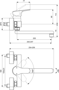 Ideal Standard BD488AA Cerabase Robinet de bucatarie montat pe perete, Robinet pivotant 360deg Bucatarie, Baterie baterie Chiuveta de bucatarie, Economisire apa, Montare pe perete, cromat - Img 3