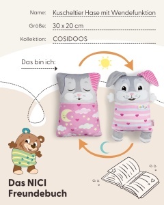 Iepuras de plus NICI Cosidoo 30x20cm - gri, cu functie de intoarcere si spatiu de depozitare - Img 5