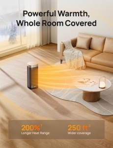 Incalzitor cu ventilator Dreo Saving Energy Saving Quiet, Incalzitor ceramic de 2000 W cu termostat, Temporizator de 12 ore, 3 moduri, Oscilatie de 70 deg, Incalzitor electric de 16 inchi pentru camere, Protectie la supraincalzire, Solaris Slim H2, Auriu - Img 3