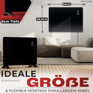 Incalzitor electric ProfiCare(r) cu fata din sticla si element de incalzire in forma de X | Radiator mobil potrivit si pentru montarea pe perete | Incalzitor convector cu 2 niveluri de caldura | incalzire silentioasa - 0dB | PC-GKH 3118 negru - Img 7