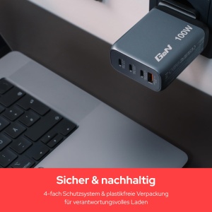 Incarcator GaN Verbatim GNC-100, 100W, 4 porturi USB-C, adaptor de putere - Img 6