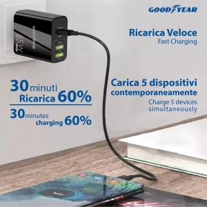 Incarcator Goodyear 220V 5 Porturi 3 USB 2 USB-C, 65W, Compact - Img 5