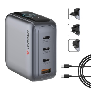 Incarcator Mini Verbatim GaN 140W cu Display, 4 Porturi USB-C si USB-A