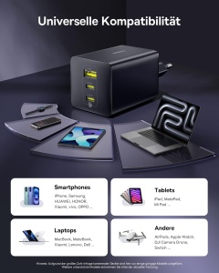Incarcator rapid Baseus 100W, 3 porturi USB-C, compact, negru - Img 6