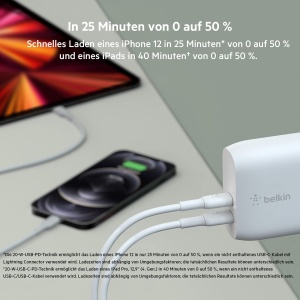 Incarcator USB-C Belkin 40W cu 2 porturi, incarcare rapida pentru iPhone si iPad - Img 3