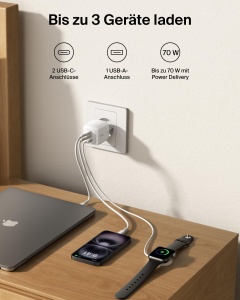 Incarcator USB-C Belkin 70W, 3 Porturi, Alb - Img 2