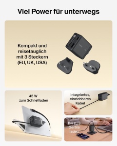 Incarcator USB-C Belkin UltraCharge 45W cu cablu retractabil, 2 porturi - Img 2