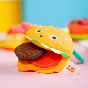 Inel de ros Bright Starts Say Cheeseburger, BPA-free, unisex, 3 luni - Img 8