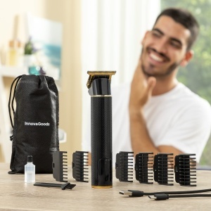 InnovaGoods - Aparat de tuns reincarcabil in forma de T 3 viteze afisaj LCD incl 6 piepteni si USB-C rezistent la apa negru auriu plastic - Img 9