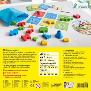 Joc de societate HABA Papperlapapp 6 jocuri pentru copii de la 3 ani, 18 figurine din lemn - Img 3