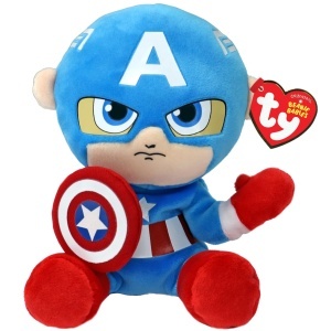 Jucarie de Plus Captain America Ty, 15cm, Licentiat, Moale si Cuddly