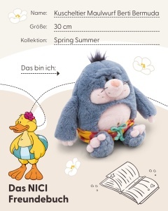 Jucarie de Plus NICI Maulwurf Berti Bermuda 30cm, Culoare Gri, cu Shorturi Colorate - Img 5