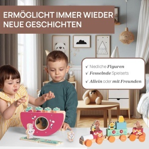Jucarie din lemn Chicco Teddybear Zug cu 3 vagoane si 5 blocuri colorate - Img 5
