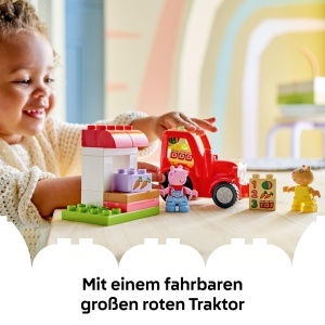 Jucarie LEGO DUPLO Peppa Wutz Traktor si Stand de Piata, 18 piese, cu 2 figurine - Img 5
