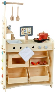 Jucarie multifunctionala HABA Creative Play 3 in 1 - Bucatarie, Magazin si Atelier - Lemn durabil