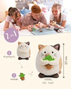 Jucarie Plus NICI MyMochi Angy 27 cm Pisica Tricolora cu Kaktus Design Kawaii - Img 4