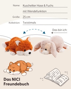 Jucarie Plush 2in1 NICI Hase si Fuchs 25cm - Portocalie, Moale, Transformabila - Img 6