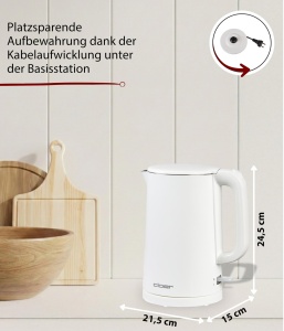 Kettle electric Cloer 4321, 1.5L, 1500W, inox, alb - Img 5