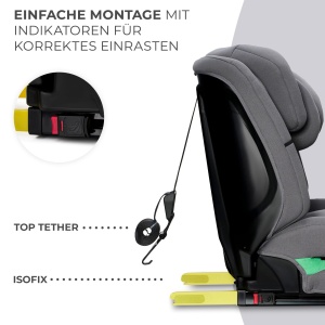 Kinderkraft SAFETY FIX 2 I-SIZE 76-150 cm Scaun pentru copii 9-36 kg, scaune auto pentru copii cu isofix, reglare tetiera, sisteme speciale de siguranta, centuri in 5 puncte, set insertie, gri - Img 6