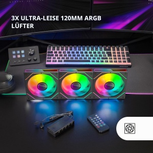 Kit ventilatoare MARS GAMING MF-3DPROKIT, 3x 120mm, iluminare ARGB, negru - Img 2