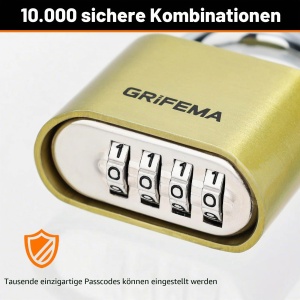 Lacat cu cod numeric GRIFEMA 4 cifre, zink, rezistent la intemperii, aurie - Img 6