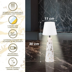 Lampa de birou Beper MARBLE, design marmorat cu detalii aurii, 3 lumini, acumulator 36h - Img 3