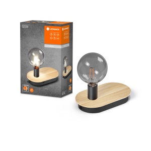 Lampa de masa LEDVANCE DECOR Wood, E27, USB, negru, lemn FSC, IP20