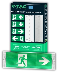 Lampa de Urgenta LED V-TAC 3W pentru Perete si Tavan, IP65, Acumulator 3 Ore