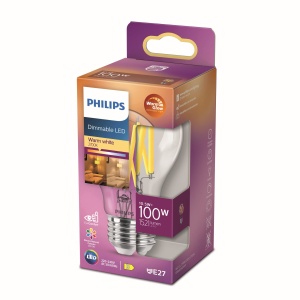 Lampa LED Filament E27 Philips Classic Warm Glow, 100W, Dimmabila, Lumina Calda