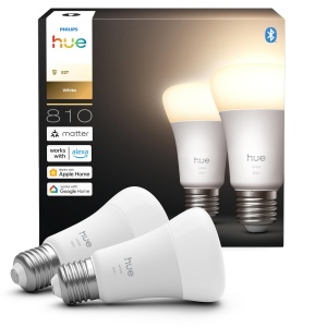 Lampa LED Inteligenta Philips Hue A60, 7W, 810 Lumen, Alb Cald, 2 buc
