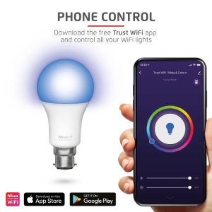 Lampa LED WiFi Trust Smart Home, B22, alba si colorata - Img 2