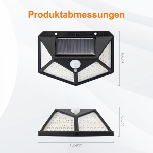 Lampa solara GRIFEMA GDK203-2 cu 100 LED-uri, senzor de miscare, IP65 - Img 4