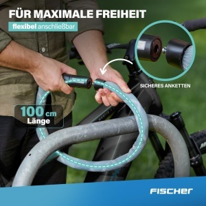 Lant antifurt Fischer PROTEC SK100, 100 cm, 2 chei, verde - Img 4