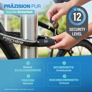 Lant de bicicleta FISCHER PROTEC PLUS CK100, 100 cm, negru, cu 3 chei - Img 6