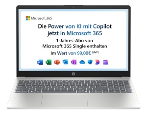 Laptop HP 15,6 FHD, Intel N100, 4 GB RAM, 128 GB UFS, Argintiu