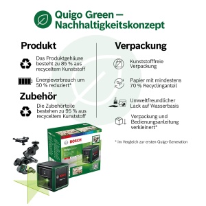 Laser cu linii incrucisate Bosch Quigo Green cu clema universala MM 2 (laser verde pentru o vizibilitate mai buna, carcasa din plastic reciclat, intr-o cutie) - Img 7
