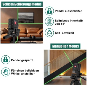 Laser de nivelare cu stativ HYCHIKA, verde, auto-nivelare, 8 ore autonomie - Img 2